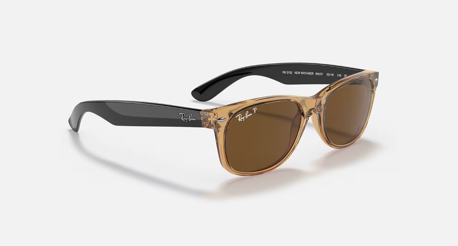 Ray-Ban New Wayfarer Bicolor Polarized Brown 55mm Sunglasses