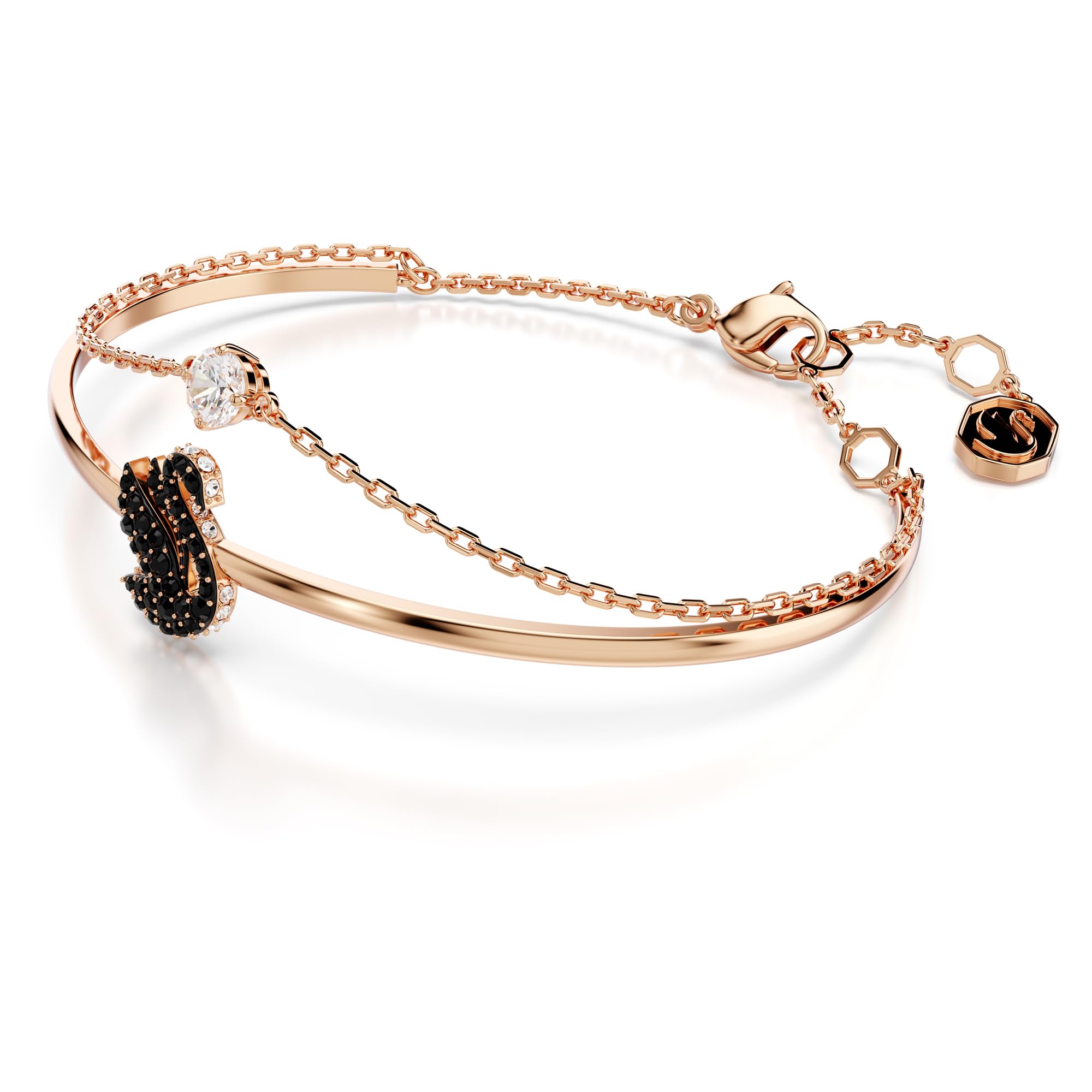 Swarovski Swan Bangle, Medium, Swan, Black, Rose Gold-Tone Plated