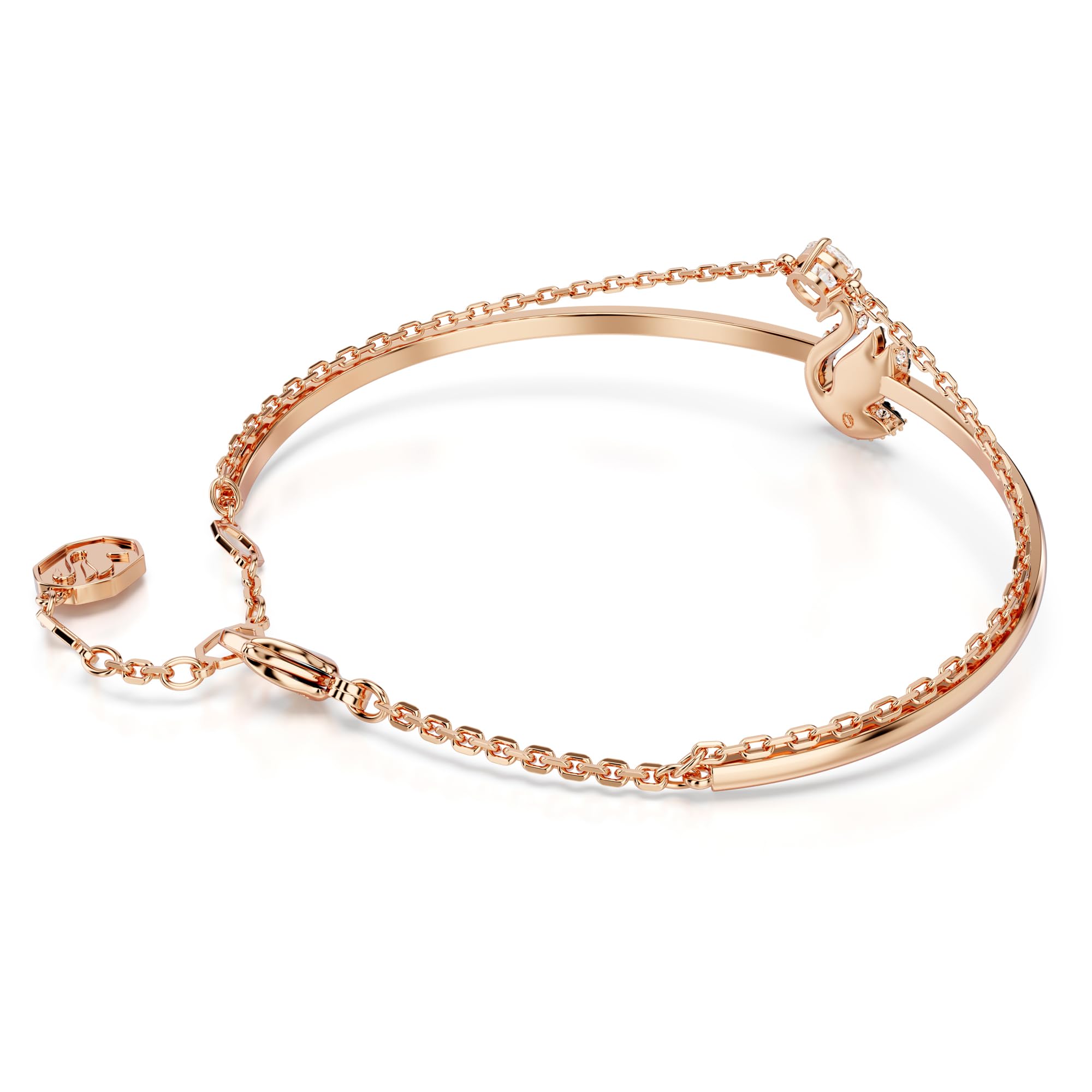 Swarovski Swan Bangle, Medium, Swan, Black, Rose Gold-Tone Plated