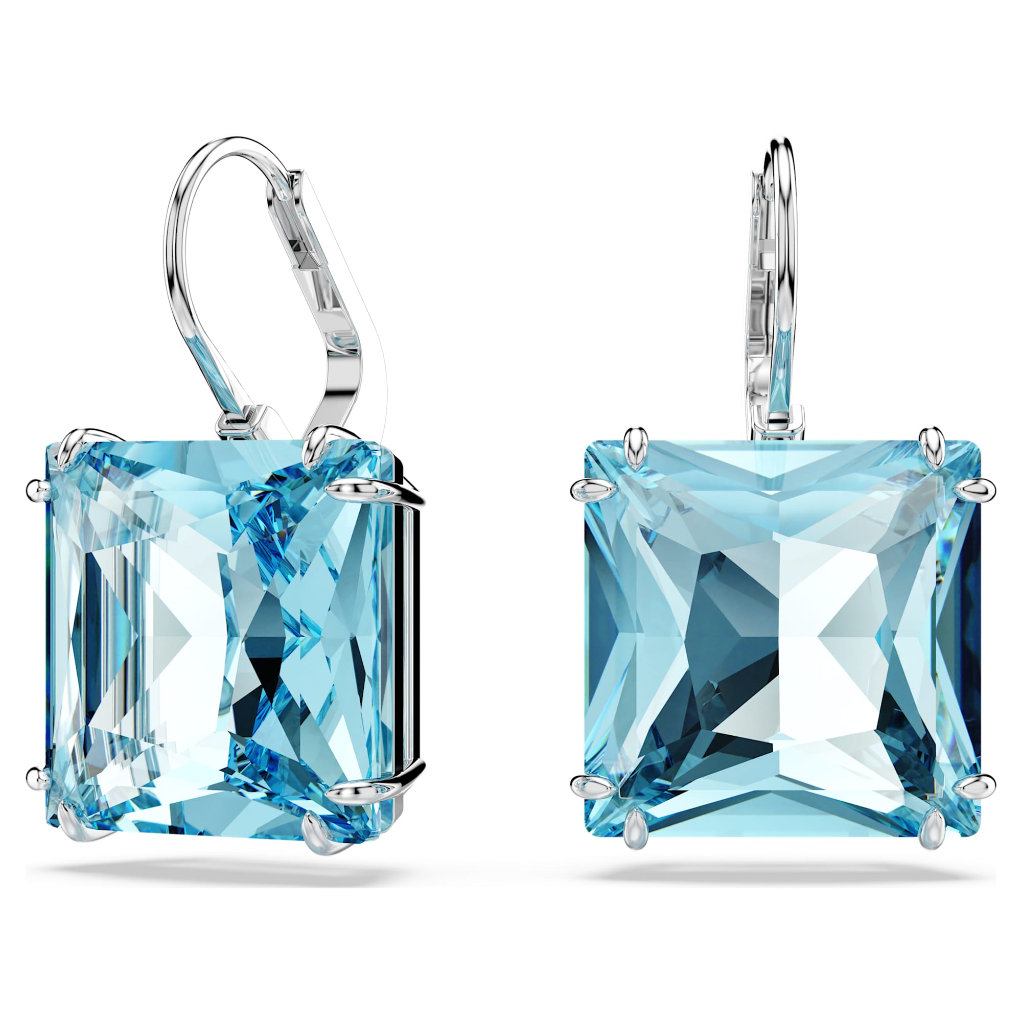 Swarovski Millenia Drop Earrings Square Cut Blue Rhodium Plated