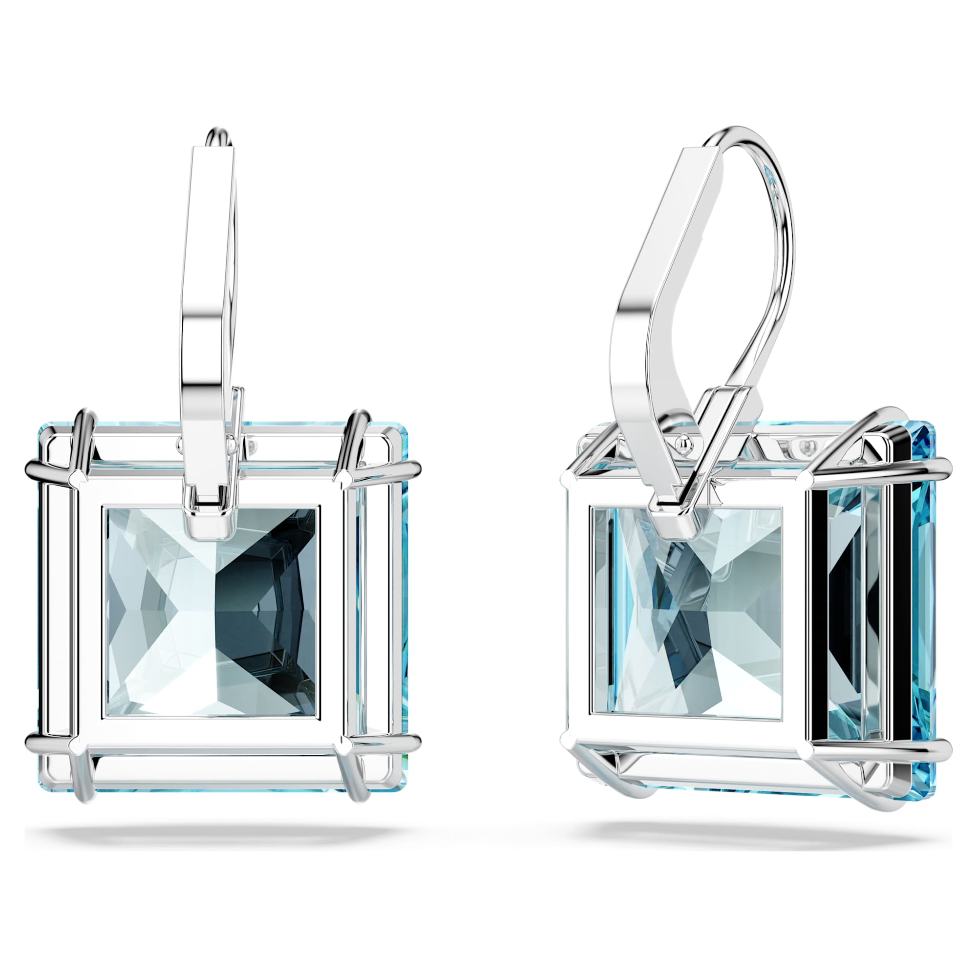 Swarovski Millenia Drop Earrings Square Cut Blue Rhodium Plated