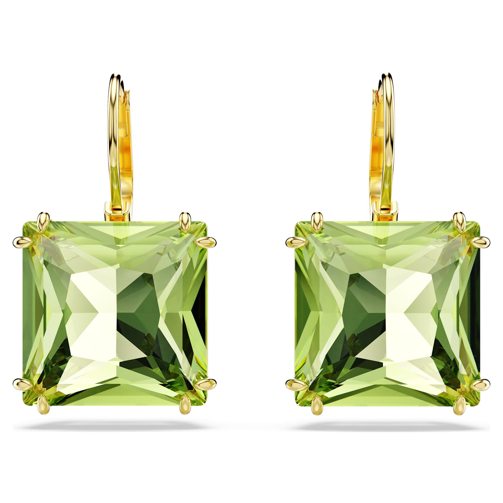 Swarovski Millenia Drop Earrings Square Cut Green Gold-tone Plated