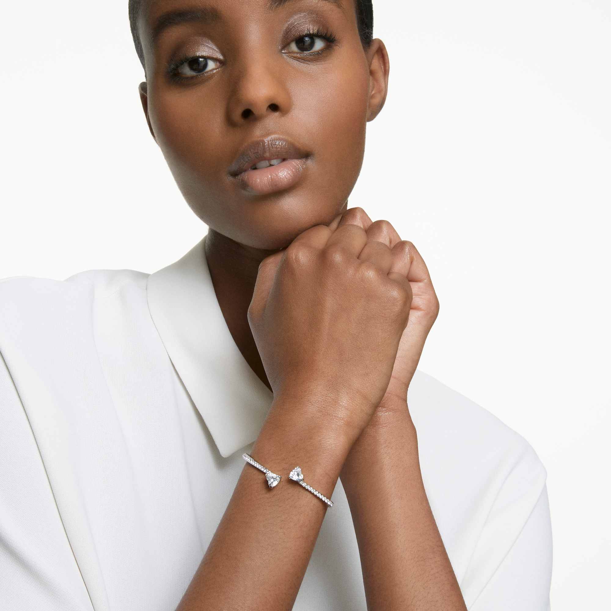 【美品】HYSTERIC GLAMOUR Message Bangle AWSR Swarovski Mesmera Bangle Heart White Rhodium Plated Bracelet