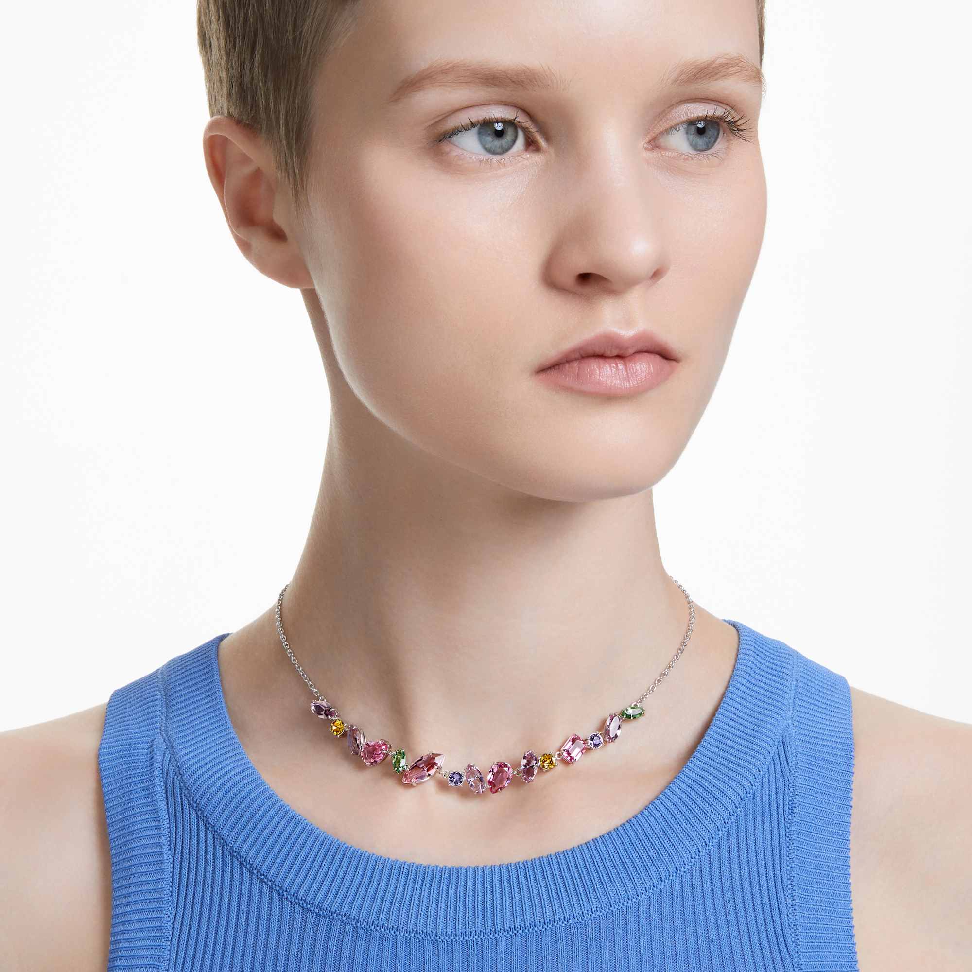 Swarovski Gema Necklace Mixed Cuts Multicolored Crystals Rhodium