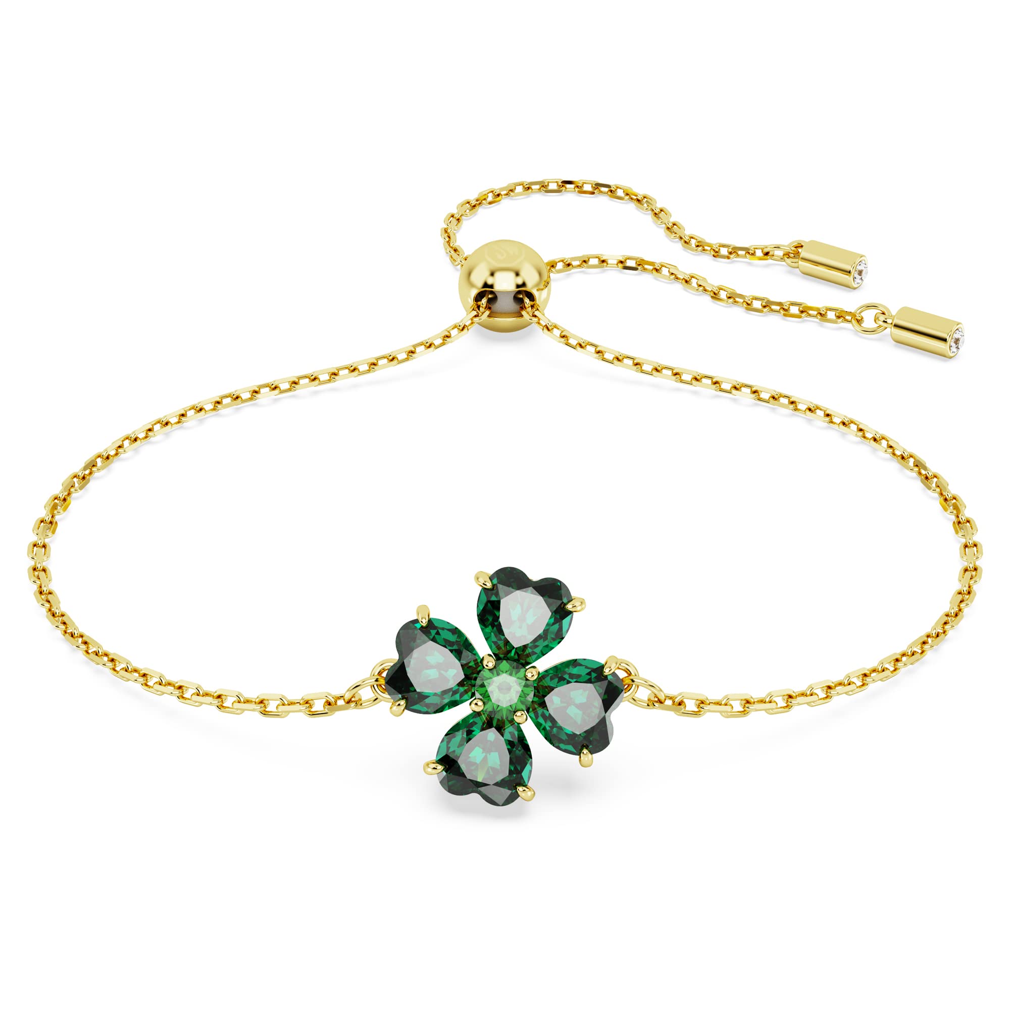 Swarovski Idyllia Bracelet Mixed Cuts, Clover, Green, Gold-Tone