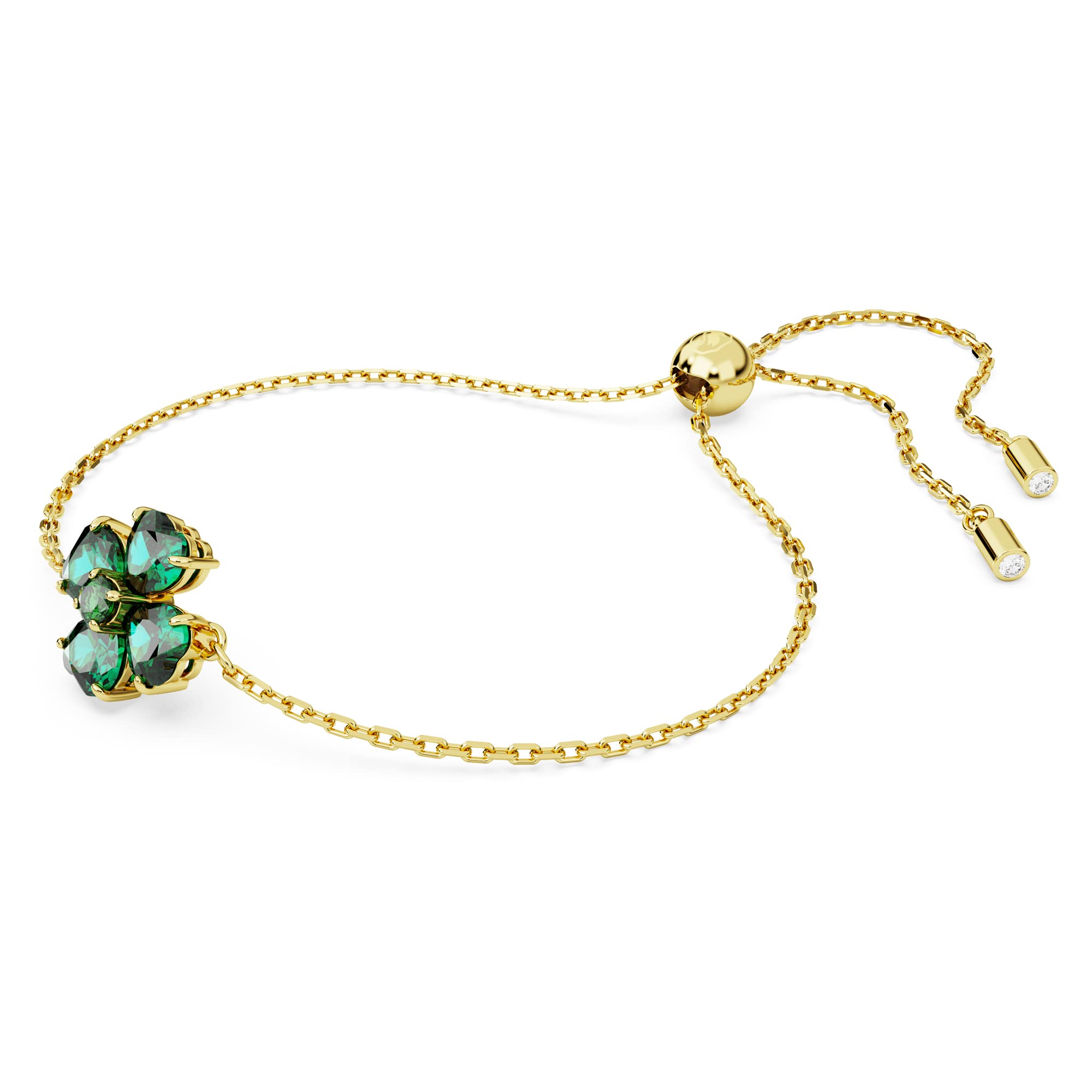 Swarovski Idyllia Bracelet Mixed Cuts, Clover, Green, Gold-Tone