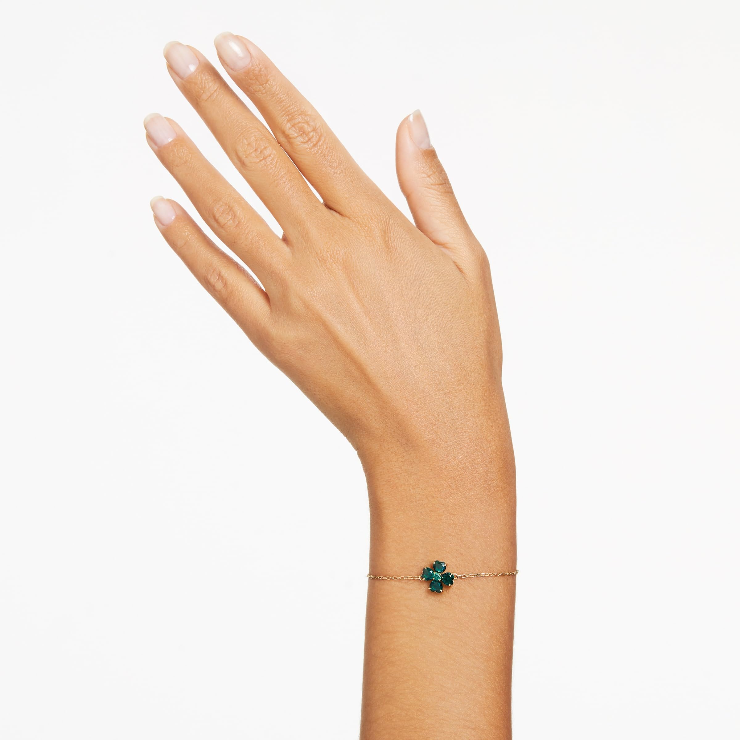 Swarovski Idyllia Bracelet Mixed Cuts, Clover, Green, Gold-Tone