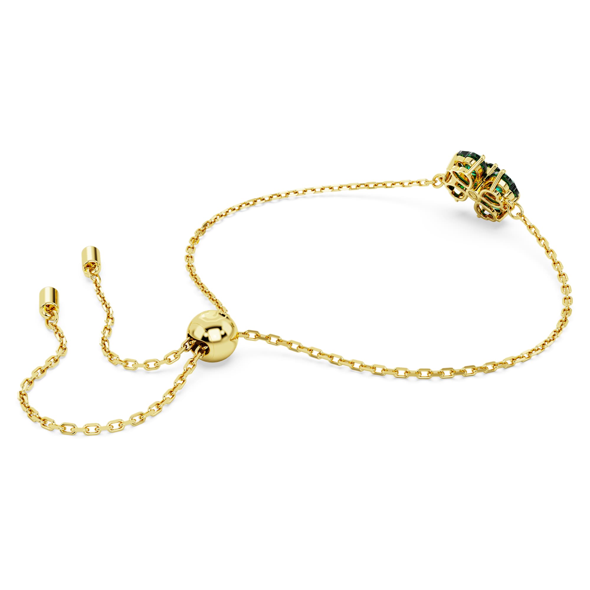 Swarovski Idyllia Bracelet Mixed Cuts, Clover, Green, Gold-Tone