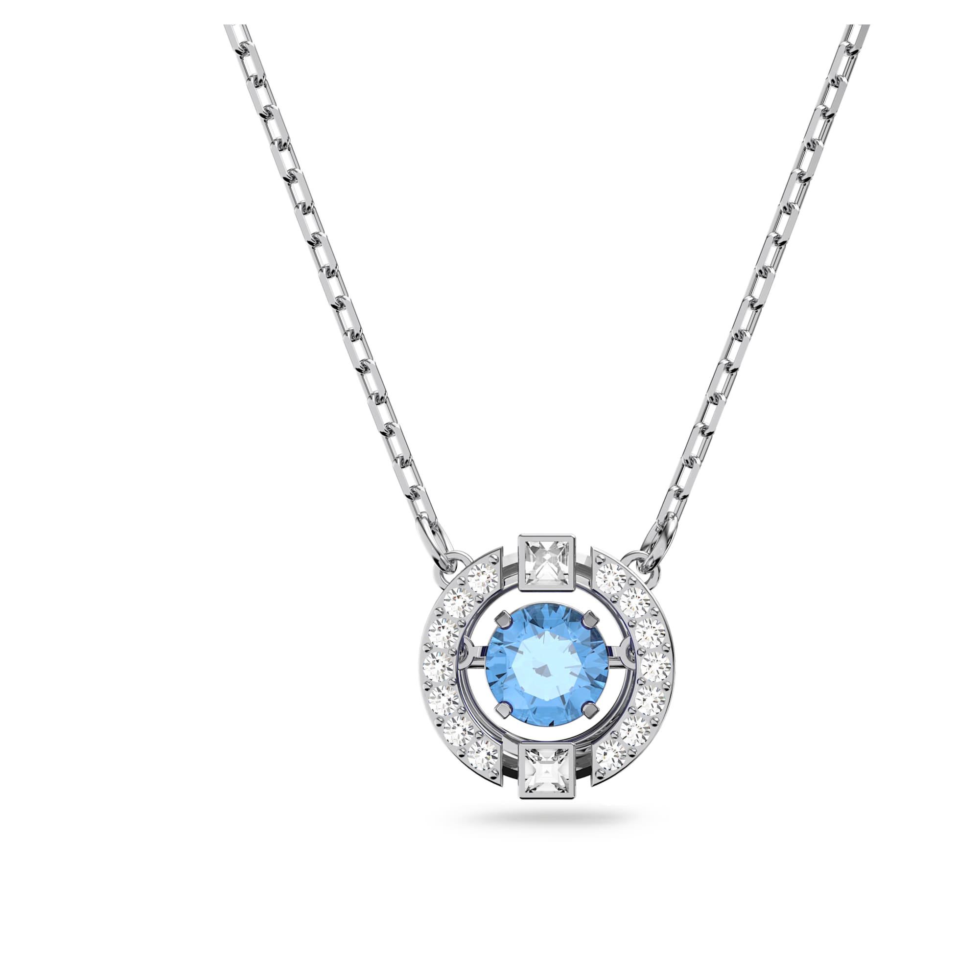 Swarovski Una Necklace Round Cut, Blue, Rhodium Plated