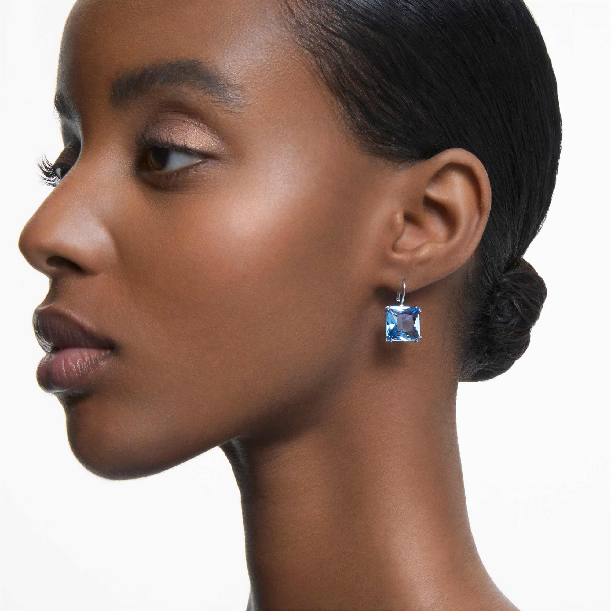 Swarovski Millenia Drop Earrings Square Cut Blue Rhodium Plated