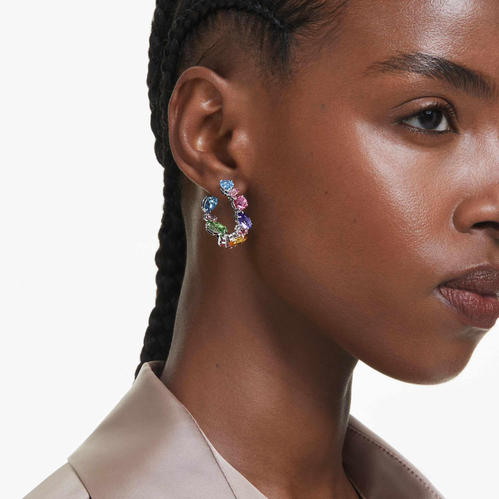Swarovski Gema Hoop Earrings, Asymmetrical Design, Mixed Cuts