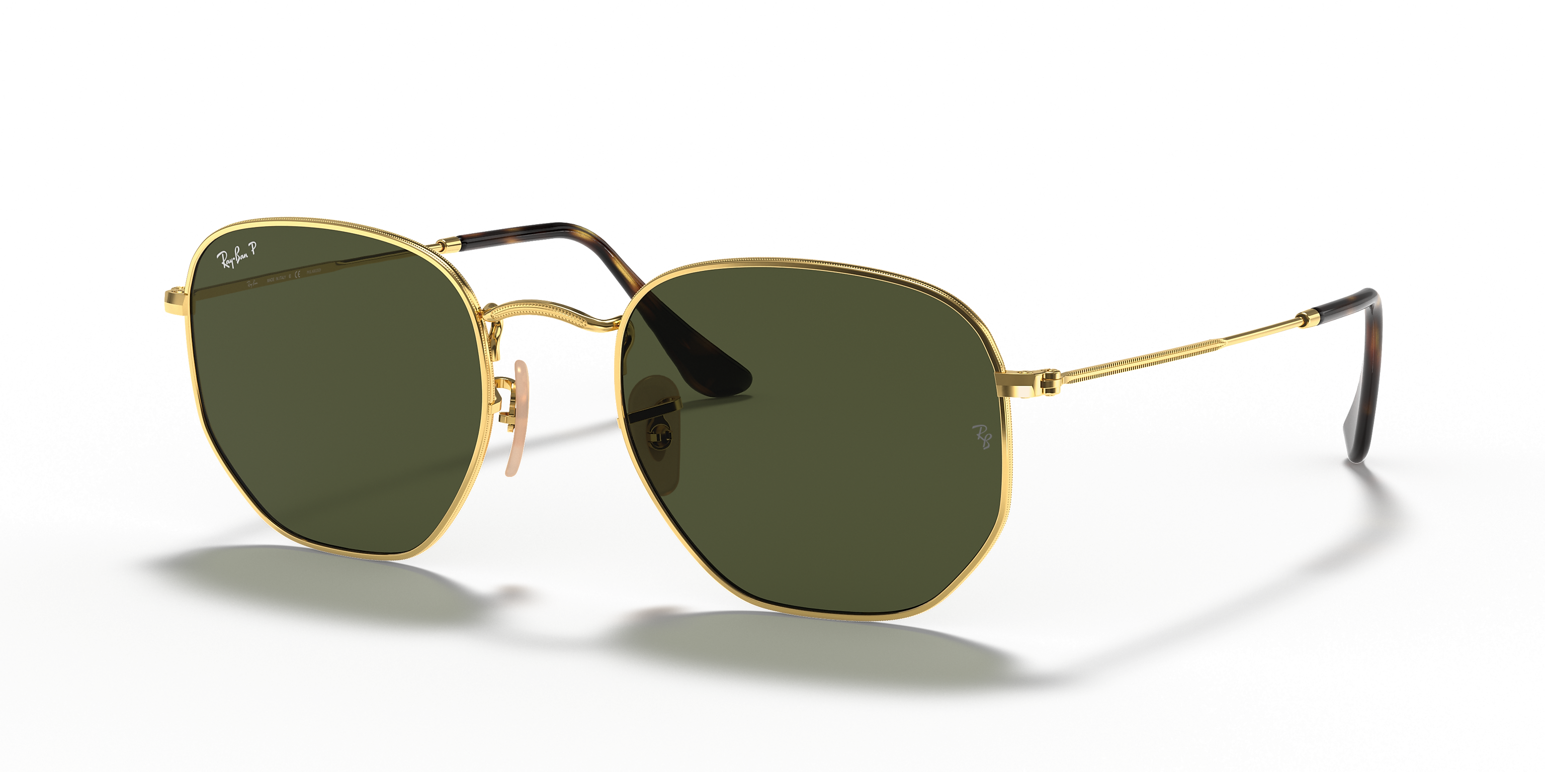 Ray-Ban Hexagonal Flat Gold/Green Polarized 51mm Sunglasses