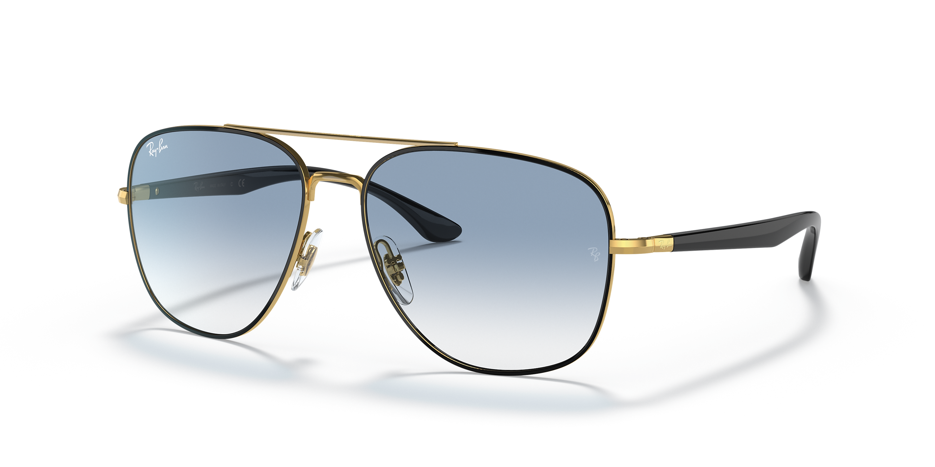Ray-Ban Polished Black On Gold/Blue Gradient 56mm Sunglasses