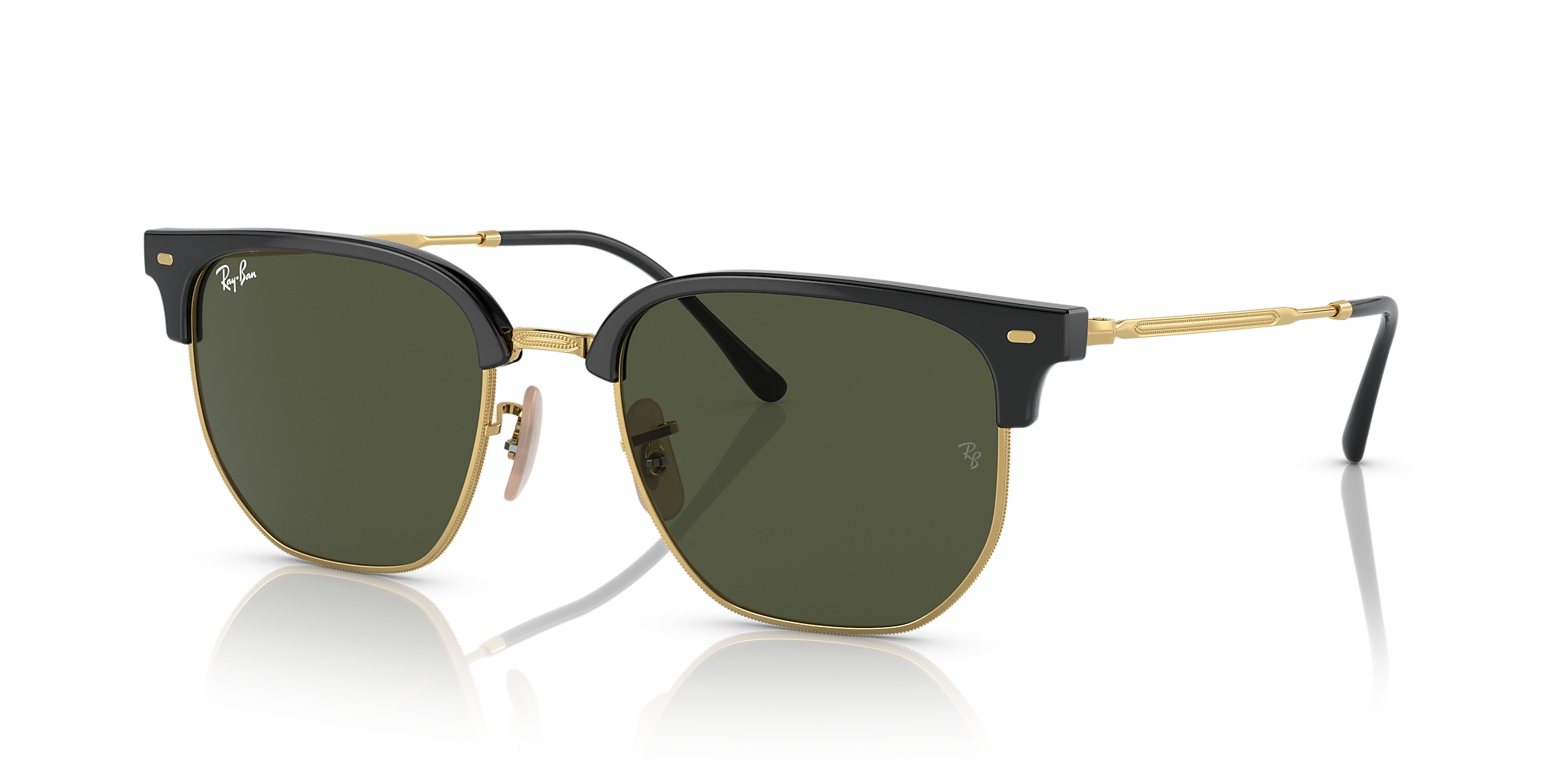 Buy Ray-Ban New Clubmaster Black On Gold/Green Classic 53mm