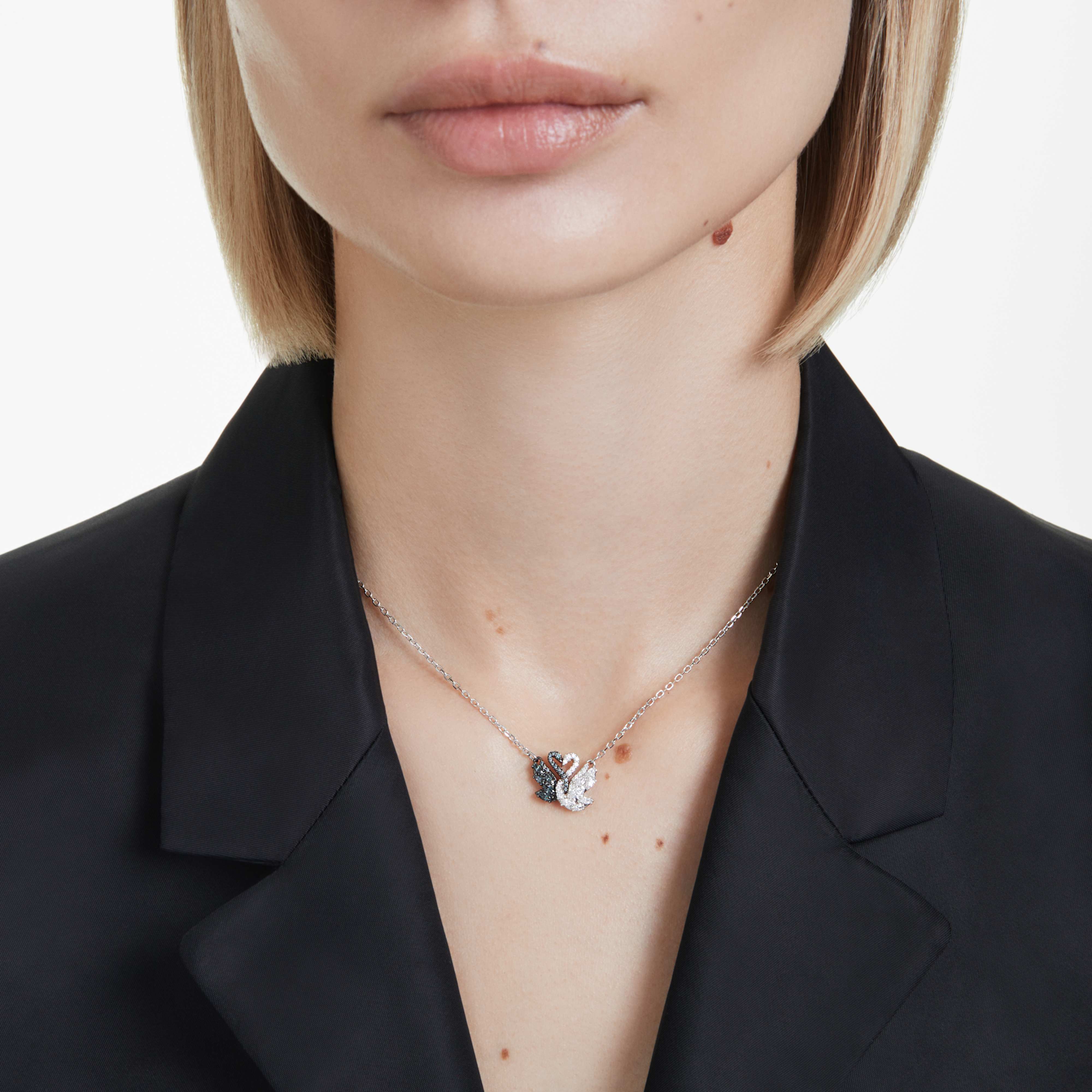 Swarovski Swan Pendant Necklace, Swan, Black, Mixed Metal Finish