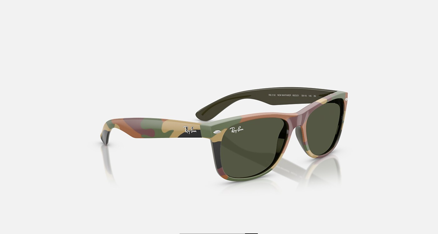Ray-Ban New Wayfarer Green Camuflage/Green 55 mm Sunglasses RB2132