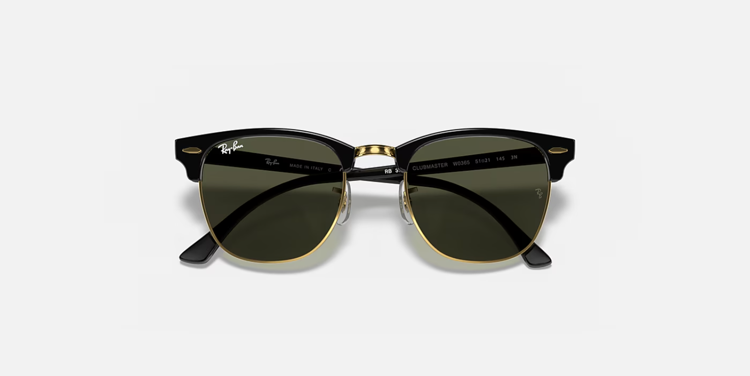 Ray-Ban Clubmaster Black/Gold / G-15 Green 55 mm Sunglasses RB3016