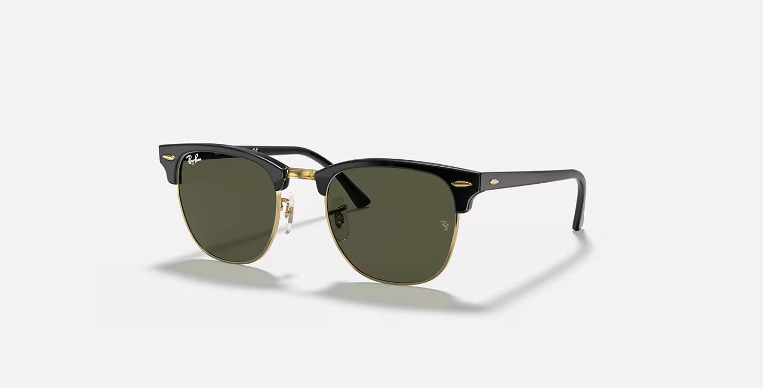 Ray-Ban Clubmaster Black/Gold / G-15 Green 55 mm Sunglasses RB3016