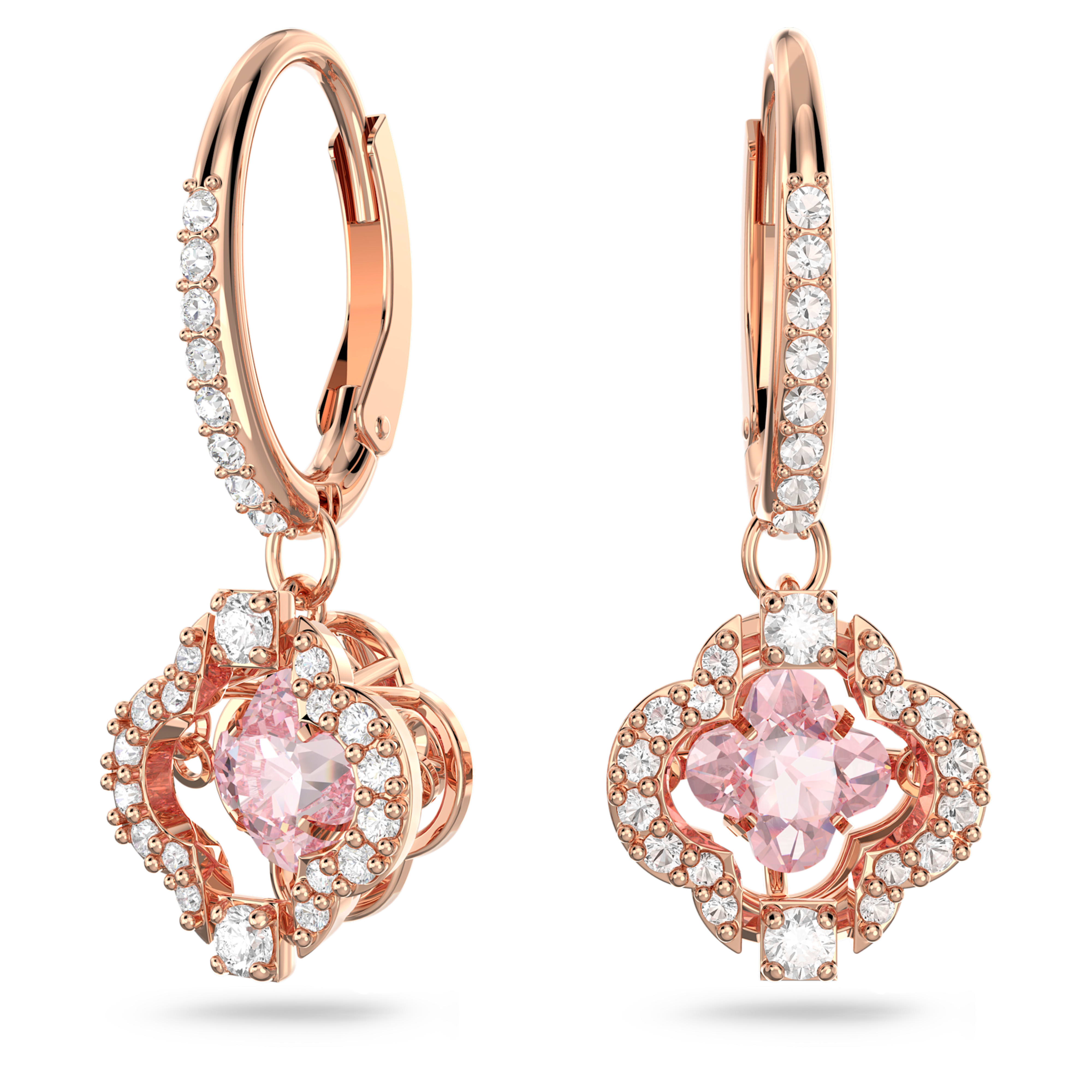 Swarovski Una Drop Earrings, Clover, Pink, Rose Gold-Tone Plated