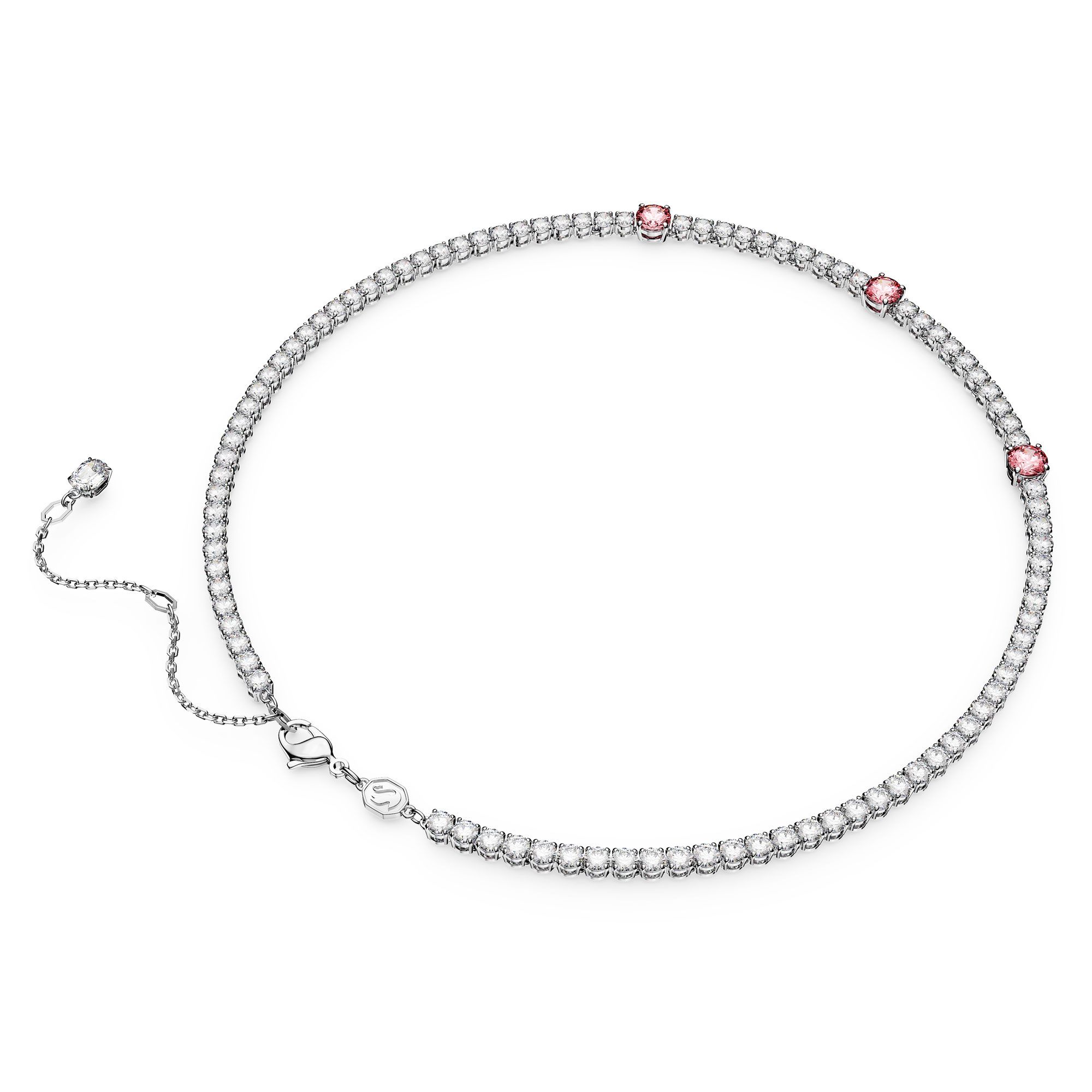 Swarovski Matrix Tennis Necklace, Mixed Cuts, Pink, Rhodium Plated
