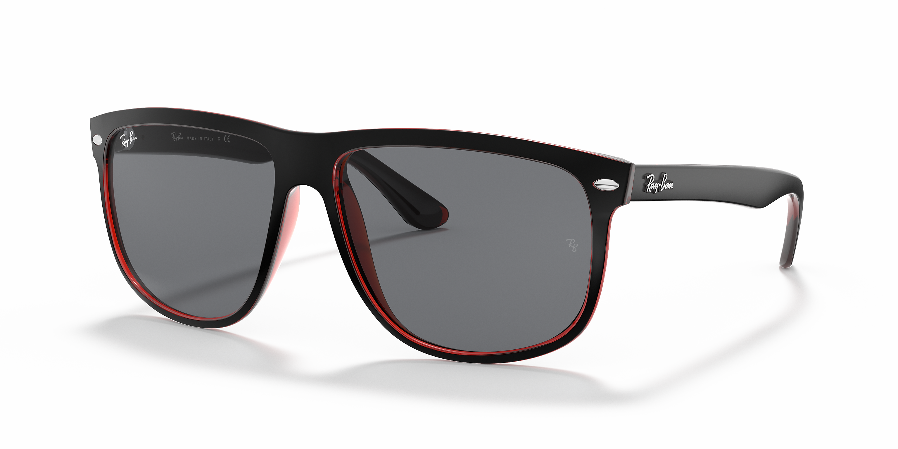 Ray-Ban Boyfriend Matte Black On Transparent Red/Grey 60 mm