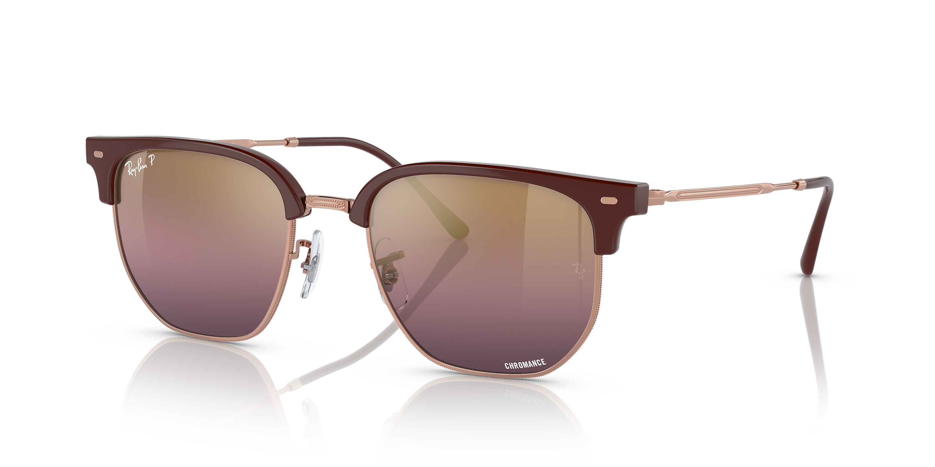 Ray-Ban New Clubmaster Bordeaux On Rose Gold/ Wine Polarized 51 mm
